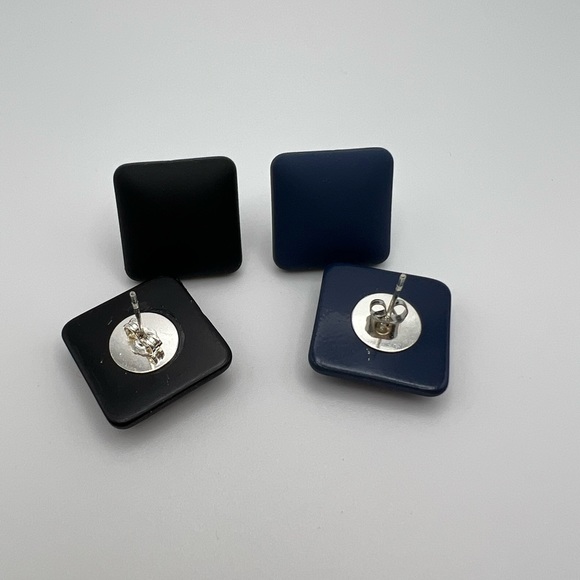 Classic Black & Blue Square Stud Earring set - Trendy Large Stud Earrings Set - Picture 9 of 13